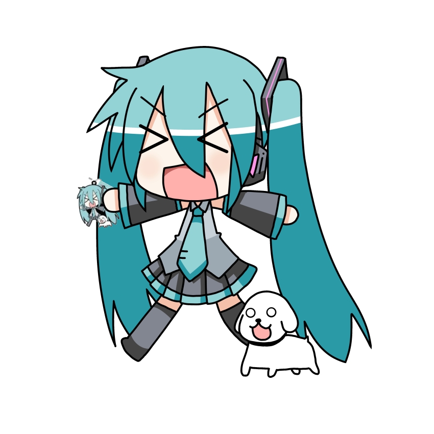 hatsune miku, chibi miku, and hamo (vocaloid) drawn by minami_(colorful_palette)