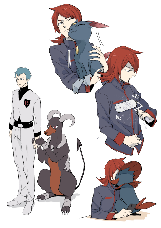 silver, sneasel, houndoom, weavile, and archer (pokemon and 1 more) drawn by monji_samonji