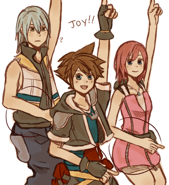 sora, kairi, and riku (kingdom hearts) drawn by sana423