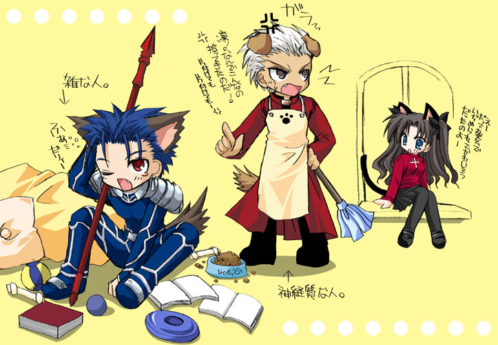 tohsaka rin, cu chulainn, and archer (fate and 1 more) drawn by nekoneko