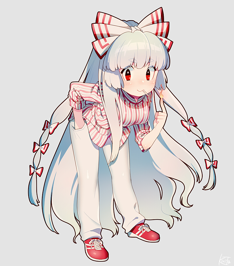 fujiwara no mokou and hirasawa susumu (touhou and 1 more) drawn by kiri_futoshi