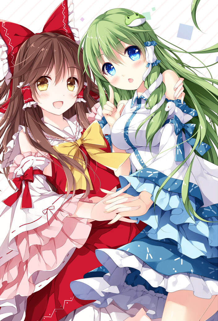 Hakurei Reimu And Kochiya Sanae Touhou Drawn By Mochizukishiina 