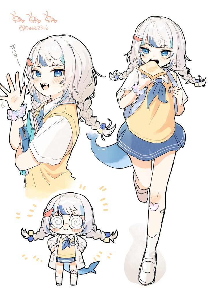 gawr gura (hololive and 1 more) drawn by ozu_(user_sjjz4357)