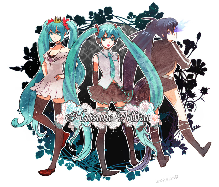 hatsune miku and black rock shooter (vocaloid and 2 more) drawn by morishima_(orpheus)