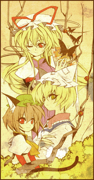 yakumo yukari, yakumo ran, and chen (touhou) drawn by wagga