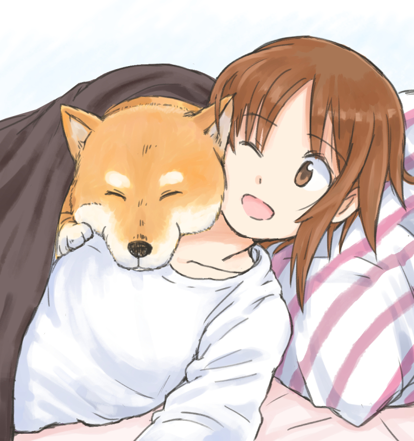 nishizumi miho and nishizumi family dog (girls und panzer) drawn by mutsu_(layergreen)
