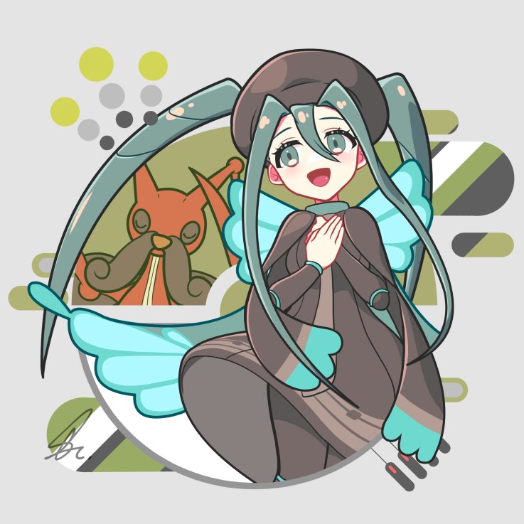 hatsune miku, bug miku, and kricketune (pokemon and 2 more) drawn by saihate_(d3)