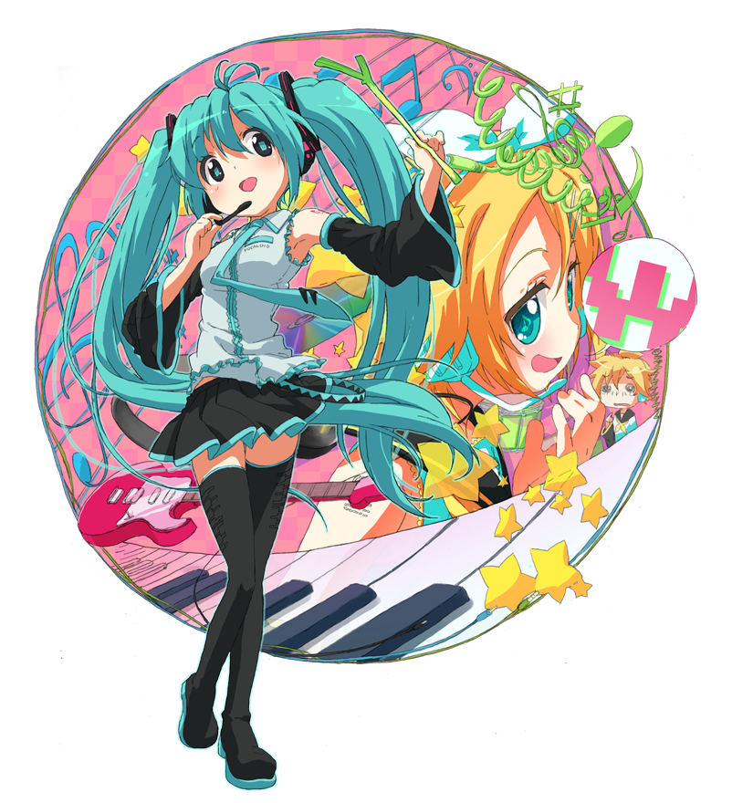 hatsune miku, kagamine rin, and kagamine len (vocaloid) drawn by ratte