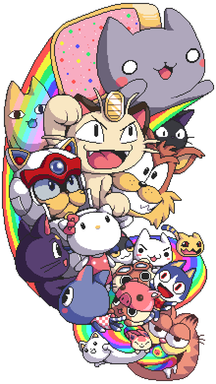meowth, hello kitty, felyne, skitty, luna, and 12 more (pokemon and 14 more) drawn by paul_robertson