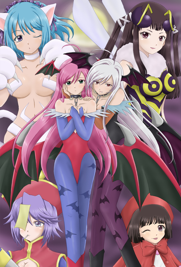 morrigan aensland, lilith, felicia, hsien-ko, b.b. hood, and 7 more (darkstalkers and 1 more) drawn by arita_mikan