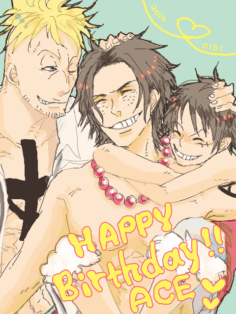 monkey d. luffy, portgas d. ace, and marco (one piece) drawn by kaoru.