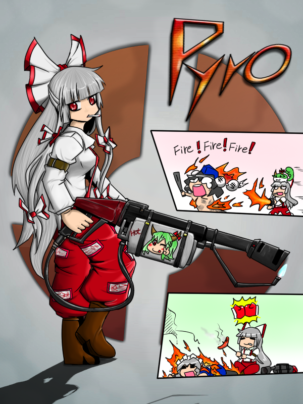 izayoi sakuya, shameimaru aya, fujiwara no mokou, kamishirasawa keine, ex-keine, and 3 more (touhou and 1 more) drawn by bloodycat