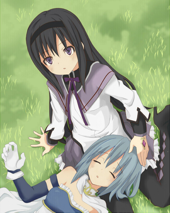 akemi homura and miki sayaka (mahou shoujo madoka magica) drawn by kf