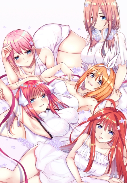 nakano nino, nakano miku, nakano yotsuba, nakano ichika, and nakano itsuki (go-toubun no hanayome) drawn by kmsquid