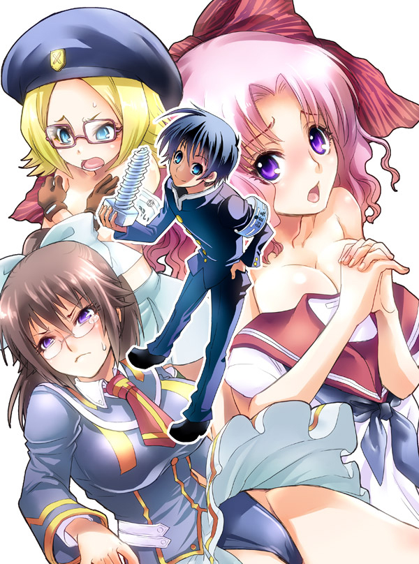 kumagawa misogi, emukae mukae, kikaijima mogana, and takarabe ima (medaka box) drawn by suika_(suika-dokei)