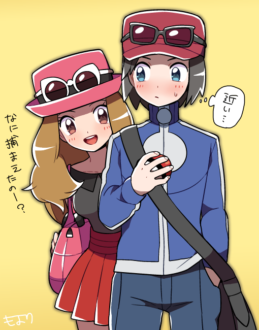 serena and calem (pokemon and 1 more) drawn by moyori