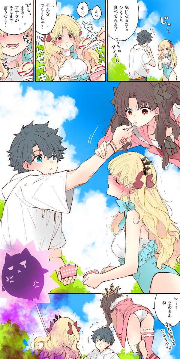 fujimaru ritsuka, ereshkigal, ishtar, and space ereshkigal (fate and 1 more) drawn by azumi_(myameco)