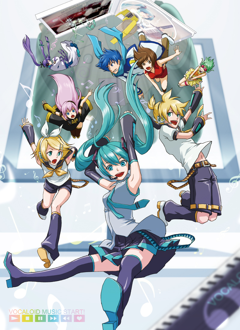 hatsune miku, kagamine rin, kagamine len, megurine luka, kaito, and 4 more (vocaloid) drawn by momopanda
