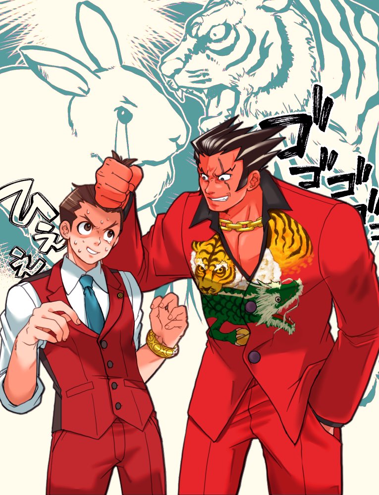 apollo justice and furio tigre (ace attorney and 2 more) drawn by ragi_(od6fine)