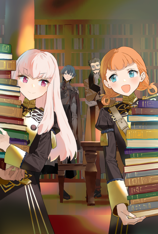 male byleth, lysithea von ordelia, annette fantine dominic, and hanneman von essar (fire emblem and 1 more) drawn by nmnm2332chan