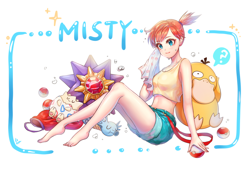 misty, psyduck, togepi, starmie, and horsea (pokemon) drawn by ozzingo