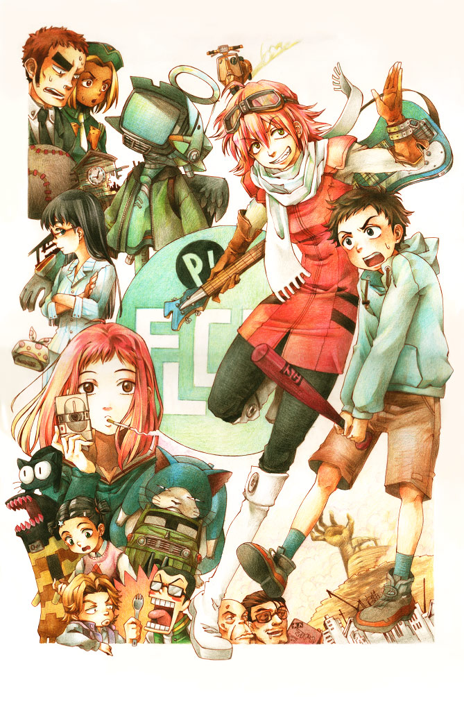 haruhara haruko, samejima mamimi, nandaba naota, canti, ninamori eri, and 2 more (flcl) drawn by pyunkobin