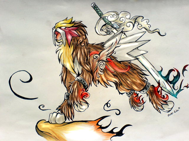 amaterasu and entei (pokemon and 1 more) drawn by pearl_eden