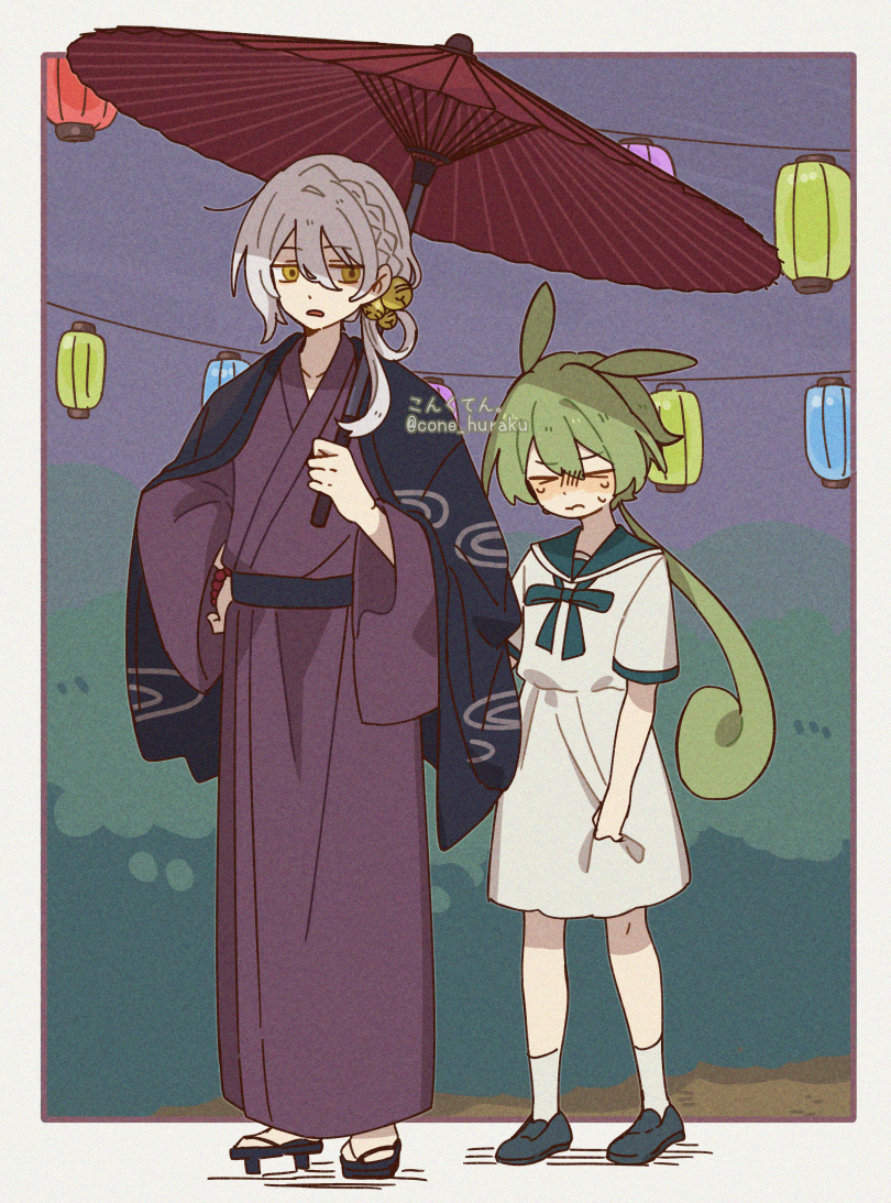 zundamon and iori yuzuru (voiceroid and 1 more) drawn by corn_kuten