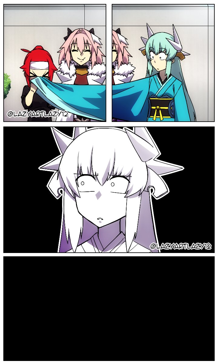 fujimaru ritsuka, astolfo, and kiyohime (fate and 1 more) drawn by lazyartlazy12