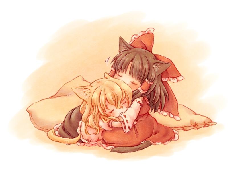 hakurei reimu and kirisame marisa (touhou) drawn by karioda