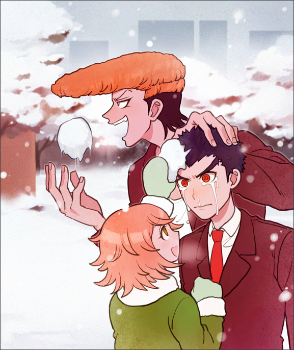 fujisaki chihiro, ishimaru kiyotaka, and owada mondo (danganronpa and 1 more) drawn by bo_(work77777)