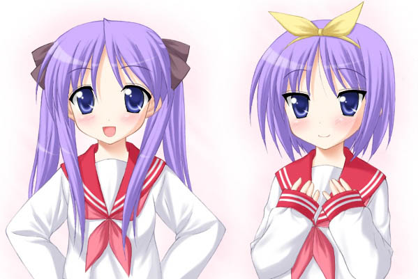 hiiragi kagami and hiiragi tsukasa (lucky star) drawn by minamori_noeru
