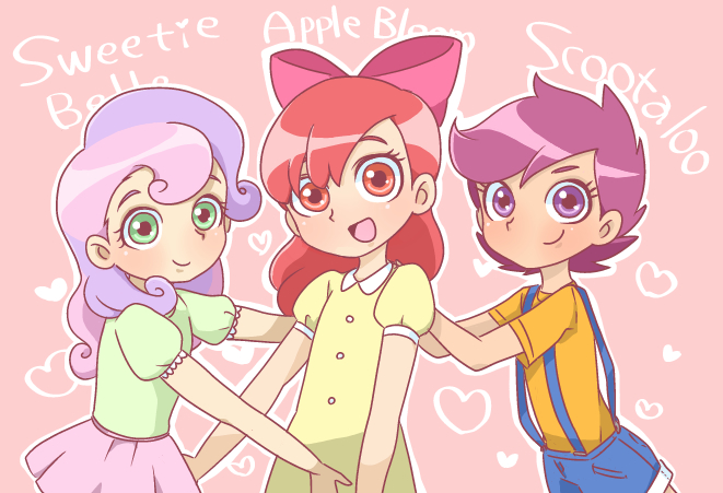 apple bloom, sweetie belle, and scootaloo (my little pony and 1 more) drawn by moyori