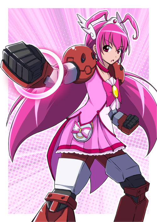 hoshizora miyuki, cure happy, gundam age-1, and gundam age-1 titus (gundam and 3 more) drawn by naruru_(akanex829)