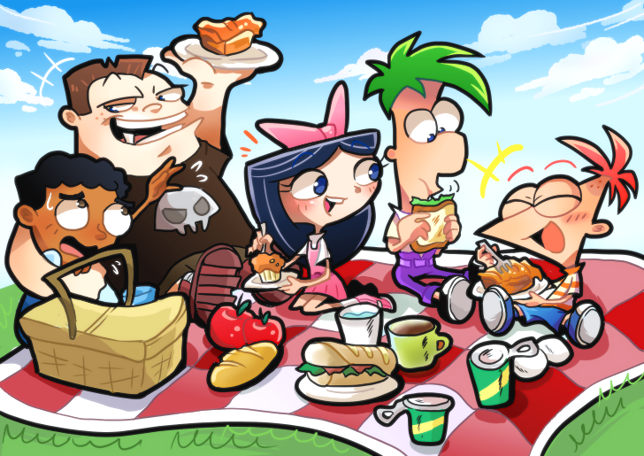 phineas flynn, isabella garcia-shapiro, ferb fletcher, baljeet tjinder, and buford van stomm (phineas and ferb) drawn by sudako_(tkb315)