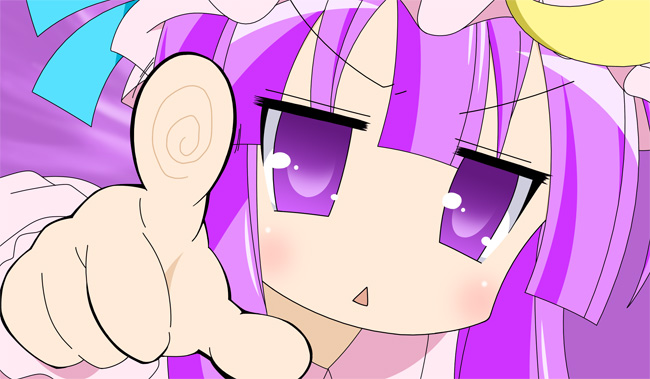 patchouli knowledge and izumi konata (touhou and 1 more) drawn by john_(nakoto)