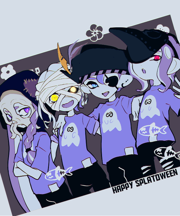 inkling player character, inkling girl, octoling player character, octoling girl, and octoling boy (splatoon) drawn by imaikuy0