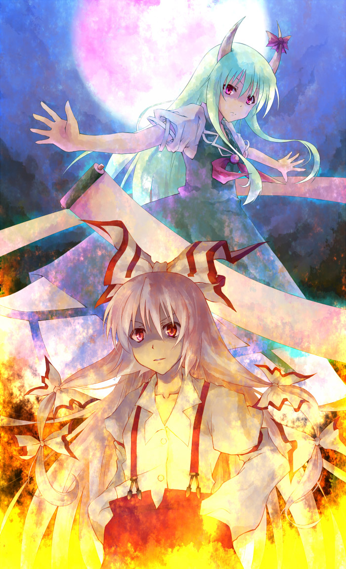 fujiwara no mokou, kamishirasawa keine, and ex-keine (touhou) drawn by nekokun