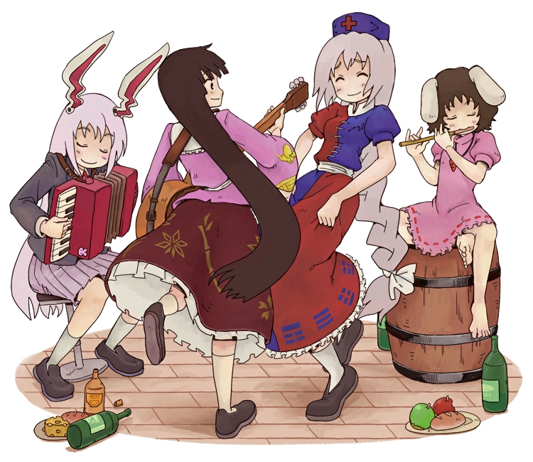 reisen udongein inaba, houraisan kaguya, inaba tewi, and yagokoro eirin (touhou) drawn by kishiinu