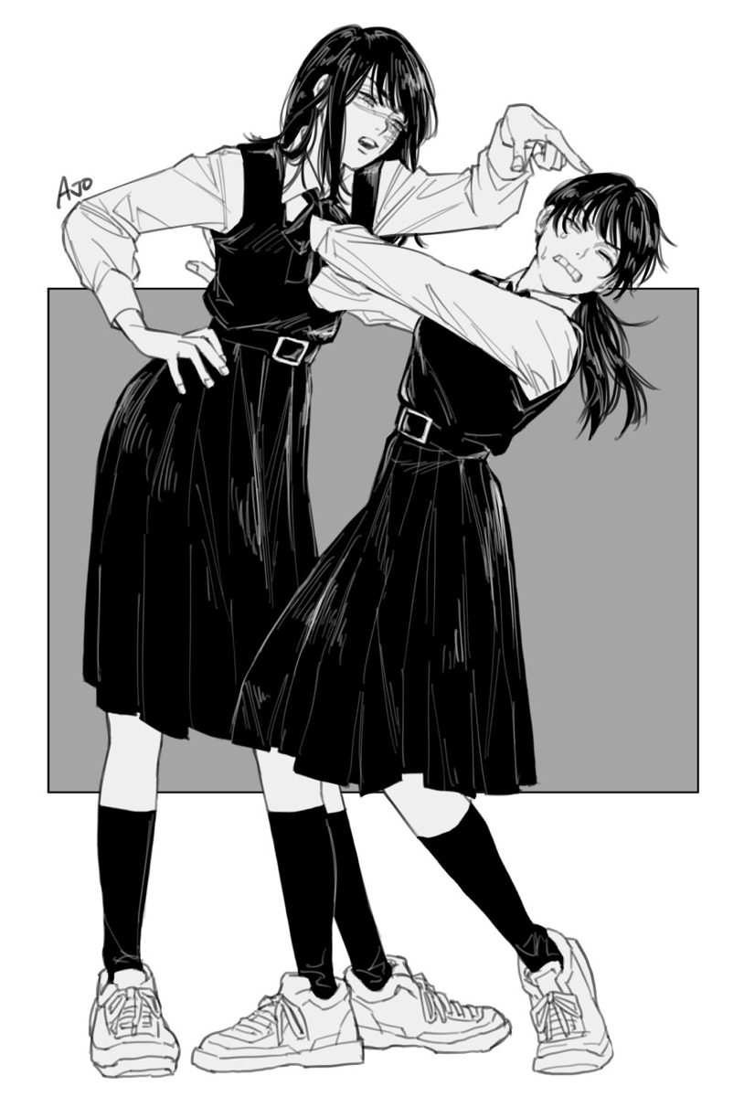 yoru and mitaka asa (chainsaw man) drawn by ajo_cnsw