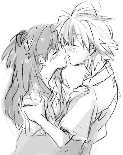 souryuu asuka langley and nagisa kaworu (neon genesis evangelion) drawn by nyoriko