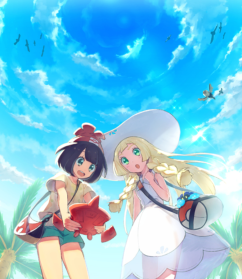 lillie, selene, rotom, cosmog, wingull, and 2 more (pokemon and 1 more) drawn by kurochiroko