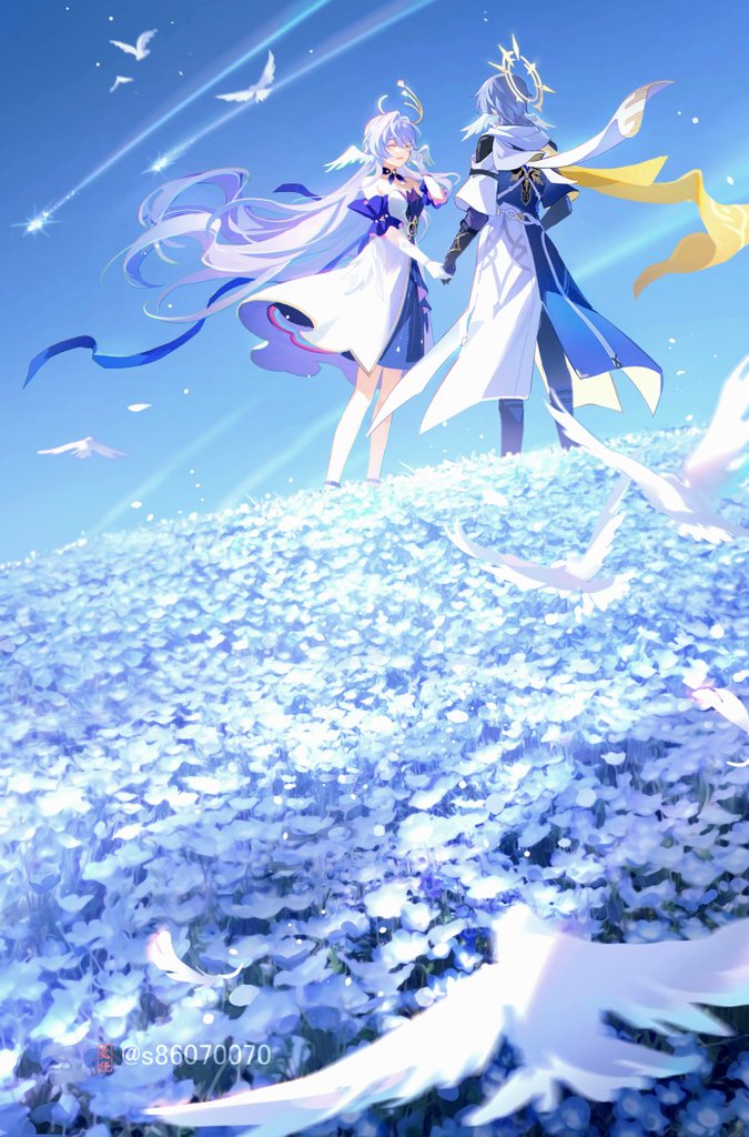 robin and sunday (honkai and 1 more) drawn by usagishi