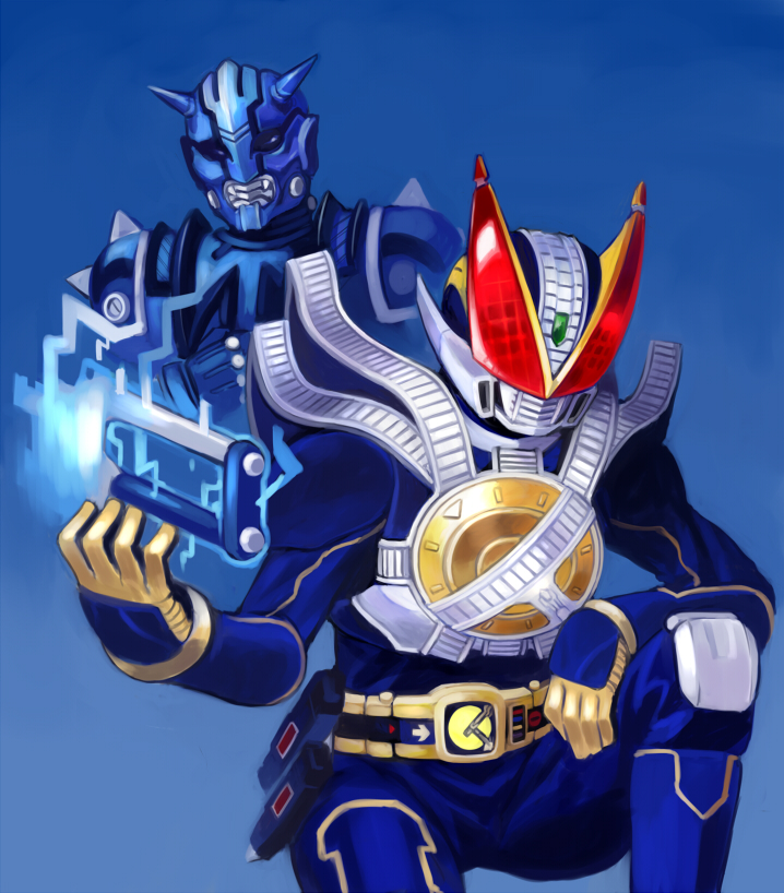 kamen rider new den-o and teddy (kamen rider and 1 more) drawn by shigehiro_(hiroi_heya)