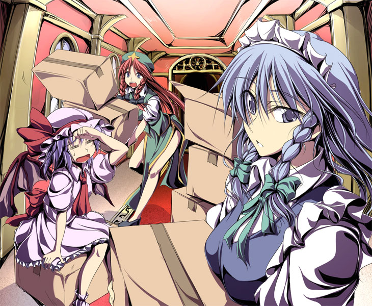remilia scarlet, izayoi sakuya, and hong meiling (touhou) drawn by fuyuwa_kotatsu