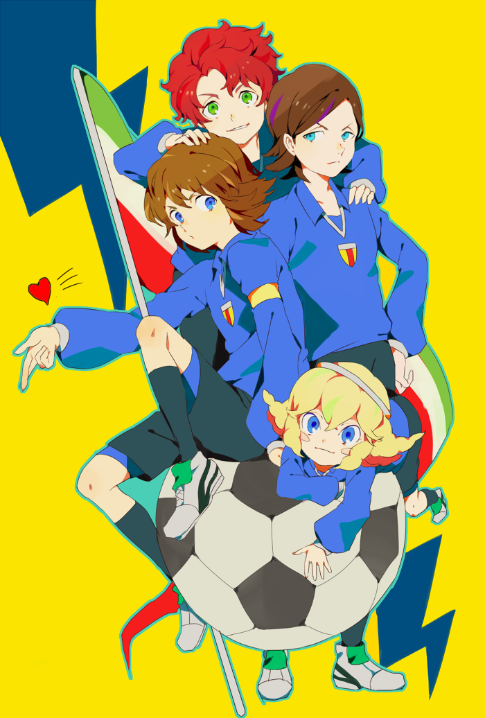 fideo aldena, angelo gabrini, gianluca zanardi, and marco maseratti (inazuma eleven) drawn by kawwa