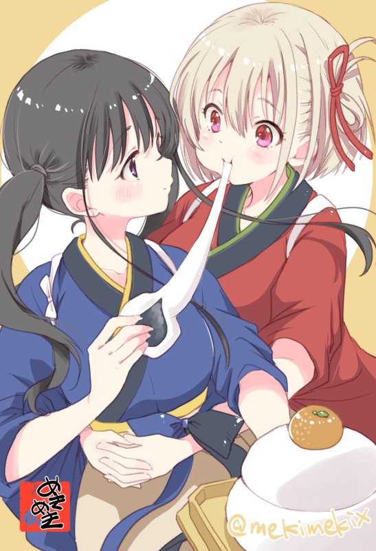 nishikigi chisato and inoue takina (lycoris recoil) drawn by mekimeki