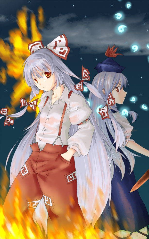 fujiwara no mokou and kamishirasawa keine (touhou) drawn by senhaku