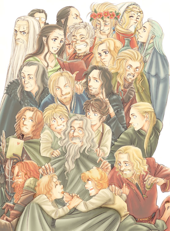 legolas, gandalf, thranduil, bilbo baggins, frodo baggins, and 17 more (tolkien's legendarium and 2 more) drawn by takeshiba