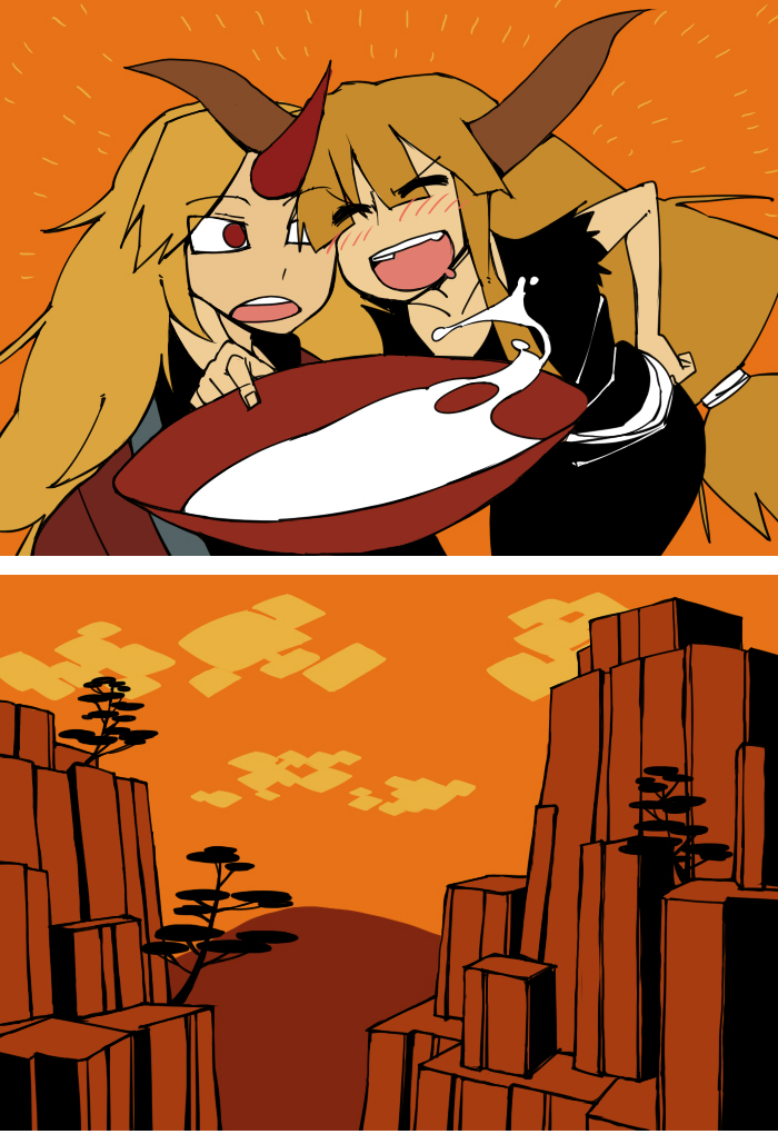ibuki suika and hoshiguma yuugi (touhou) drawn by yaza